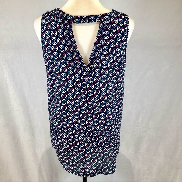 Papermoon blue pink and white abstract print keyhole back top size medium - Picture 3 of 6